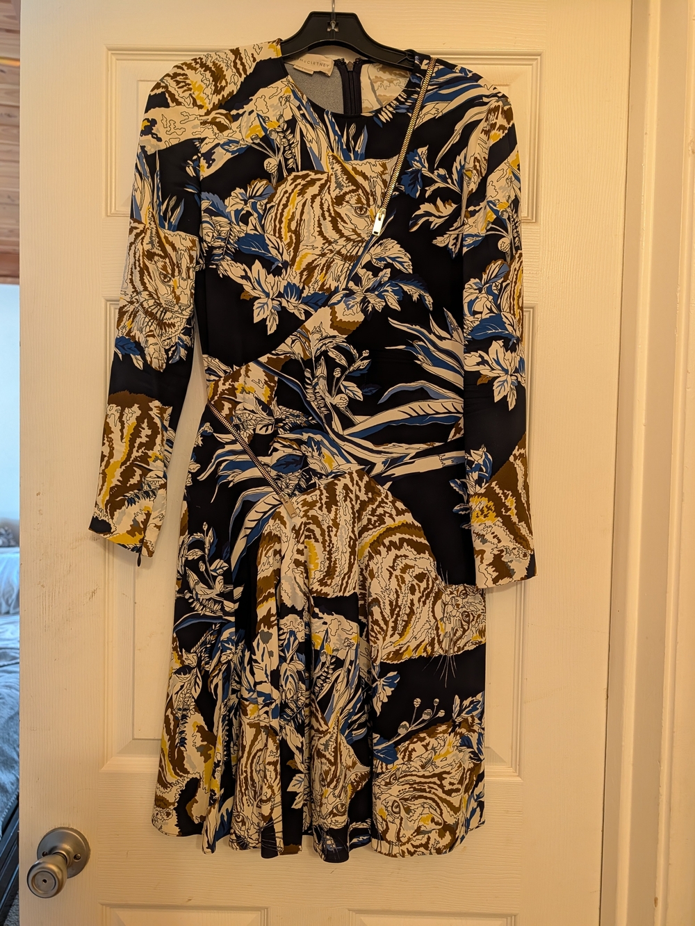 Stella McCartney Cat Print Long-Sleeve Dress, Zipper Accents